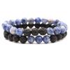 2Pcs Matte Lava Rock Volcanic Stone Beads Stretch Bracelet Stacking Essential Oil Diffuser Tiger Eye Seed Bracelet for Men Women Couple Stress Relief Aromatherapy Jewelry-G blue