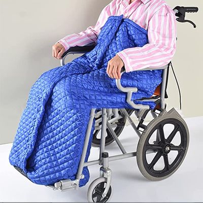 WONOOS Wheelchair Blanket for Elderly with Zipper and Villus,Warm and Cosy Wheelchair Cover for Adults for Leg and Lower Body,Blue