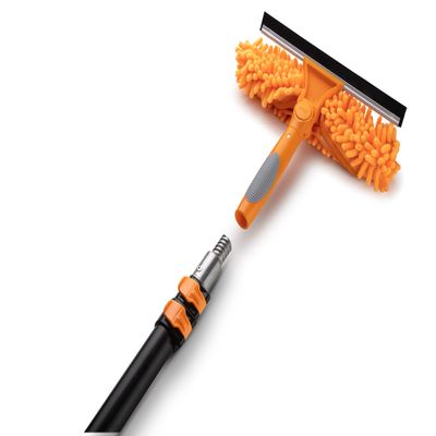 1.5-3 ft Window Washing Squeegee Kit with Extension Pole (10+ Foot Reach) // Windows Cleaning Tool & Windows Washer Combo with Telescopic Extension Pole // Best Indoor Outdoor Window Washing Equipment