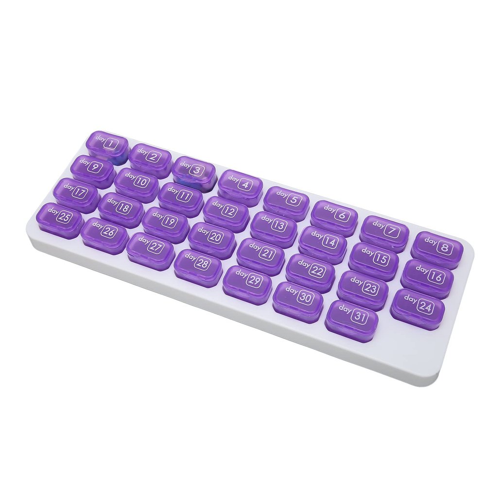 Monthly Pill Organizer, 31 Day Pill Case Comfortable Grip Plastic Hold Supplements for Vitamins for Fish Oils for Home for Travel