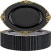 Nervure 100PCS Black Gold Plastic Plates - 7.5 inch Black Plastic Plates with Gold Rim - Disposable Dessert Plates for Wedding & Party view 1