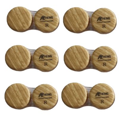 MUDOR 6 Pack Wood Grain Contact Lens Case, Contact Lens Box Holder Container Soak Storage Kit, Mini Contact Lens Travel Case with Leak-Proof Packaging,Wood color