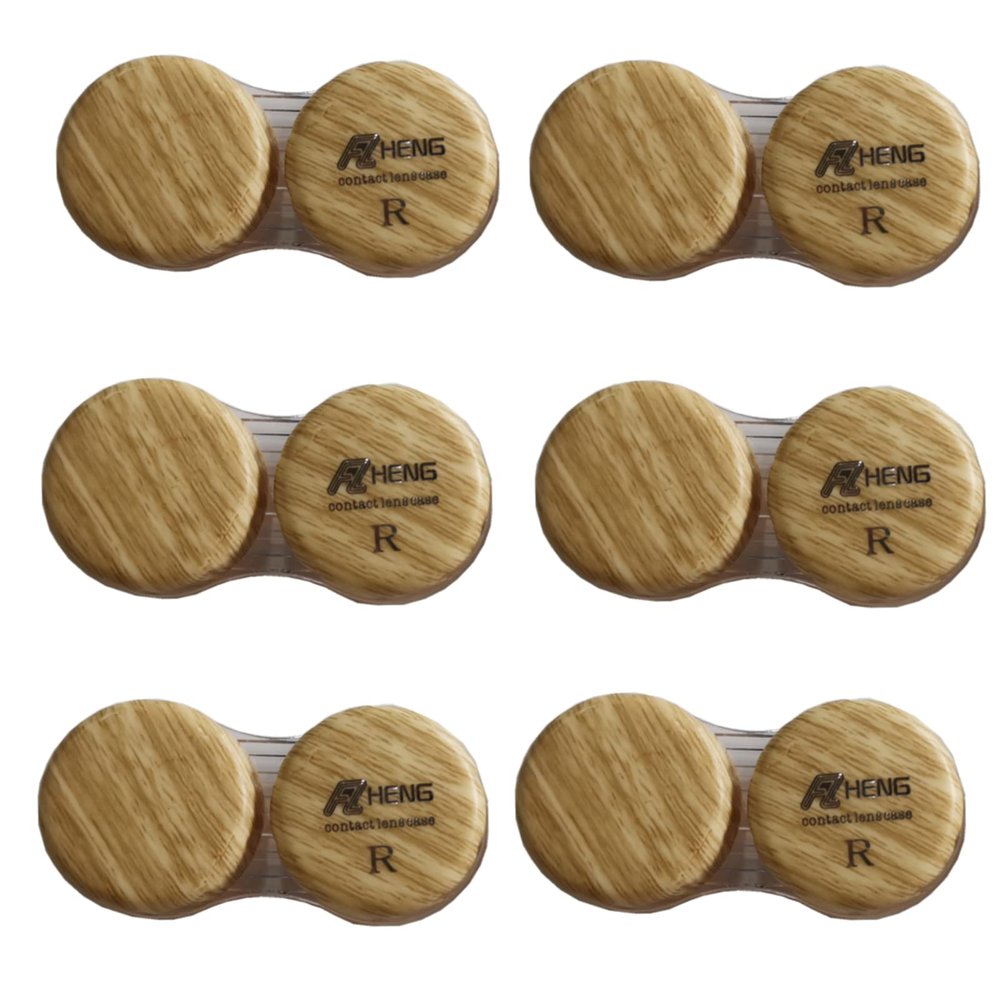 MUDOR 6 Pack Wood Grain Contact Lens Case, Contact Lens Box Holder Container Soak Storage Kit, Mini Contact Lens Travel Case with Leak-Proof Packaging,Wood color