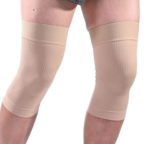 KEKING Orthopedic Brace for Tendinitis, Arthritis, ACL, MCL, Injury Recovery, Meniscus Tear, Knee Pain, Aching Knees, Patellar Tendonitis and Arthritis, Knee Compression Sleeves 2 Pack, Beige M