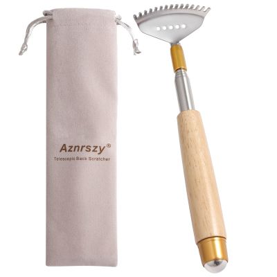 Aznrszy Best Telescoping Back Scratcher, Back-Scratcher for Women Men Kids with Wood Handle, Steel Massage Roller, Wide Claw, Handheld Head Scratcher Back Massager Extend Up to 24Inch
