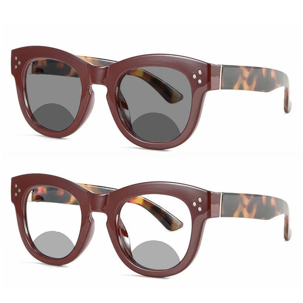 Oversized Square Transition Photochromic Bifocal Reading Glasses For Women men Magnifier Presbyopia Sunglasses Readers (red, 350 magnification)