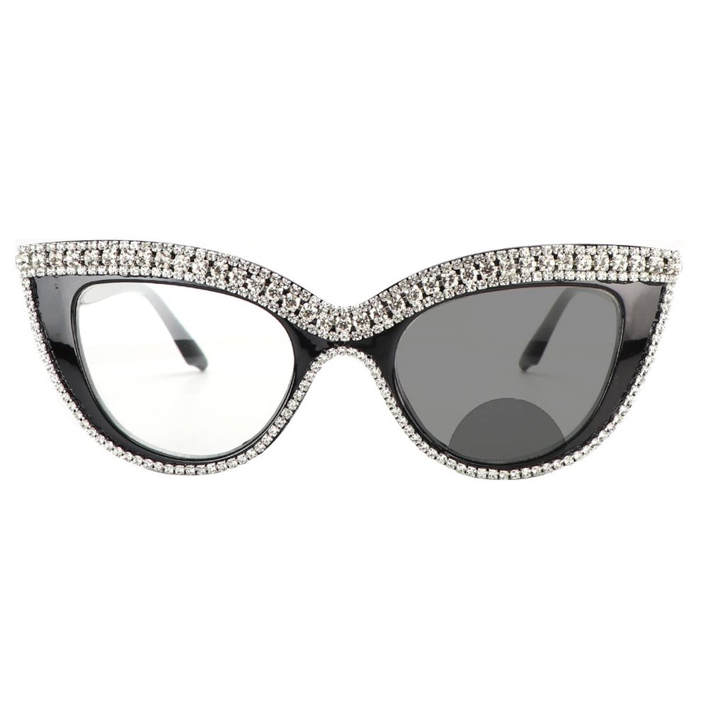 outdoor Bifocal Reading Glasses For Women with Rhinestone Transition Photochromic cat eye Sunglasses Reader U400 (white, 325 magnification)