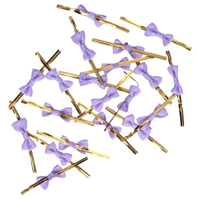 01 02 015 Gift Wrap Decoration, Cute Convenient Twist Tie Bows with 20pcs for Sealing(Purple dots)