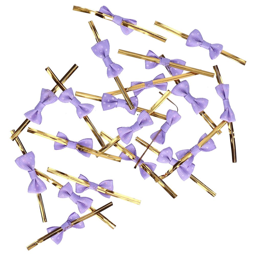 01 02 015 Gift Wrap Decoration, Cute Convenient Twist Tie Bows with 20pcs for Sealing(Purple dots)