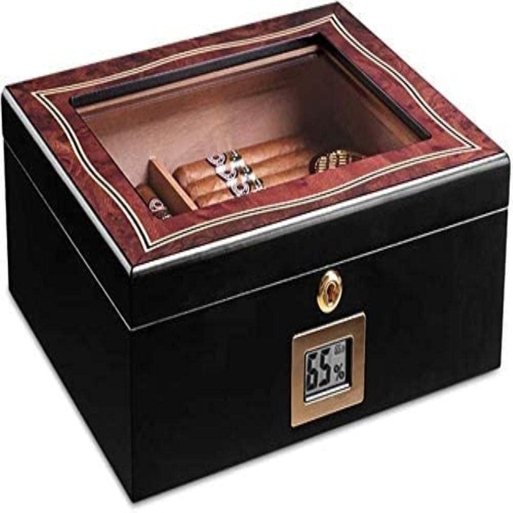 HongLianRiven Cigar Box Humidor Cigar Humidor, Handmade Cigar Humidor Box with Hygrometer Glass top Cherry Matt (Size : PD099)