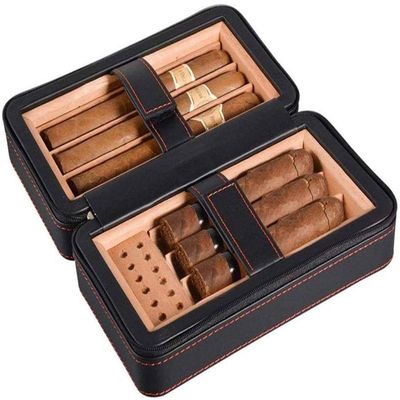 HongLianRiven Cigar Box Humidor Portable Cigar Travel Leather Humidor Cigar Desktop Moisturizer with Tray Cigar Box