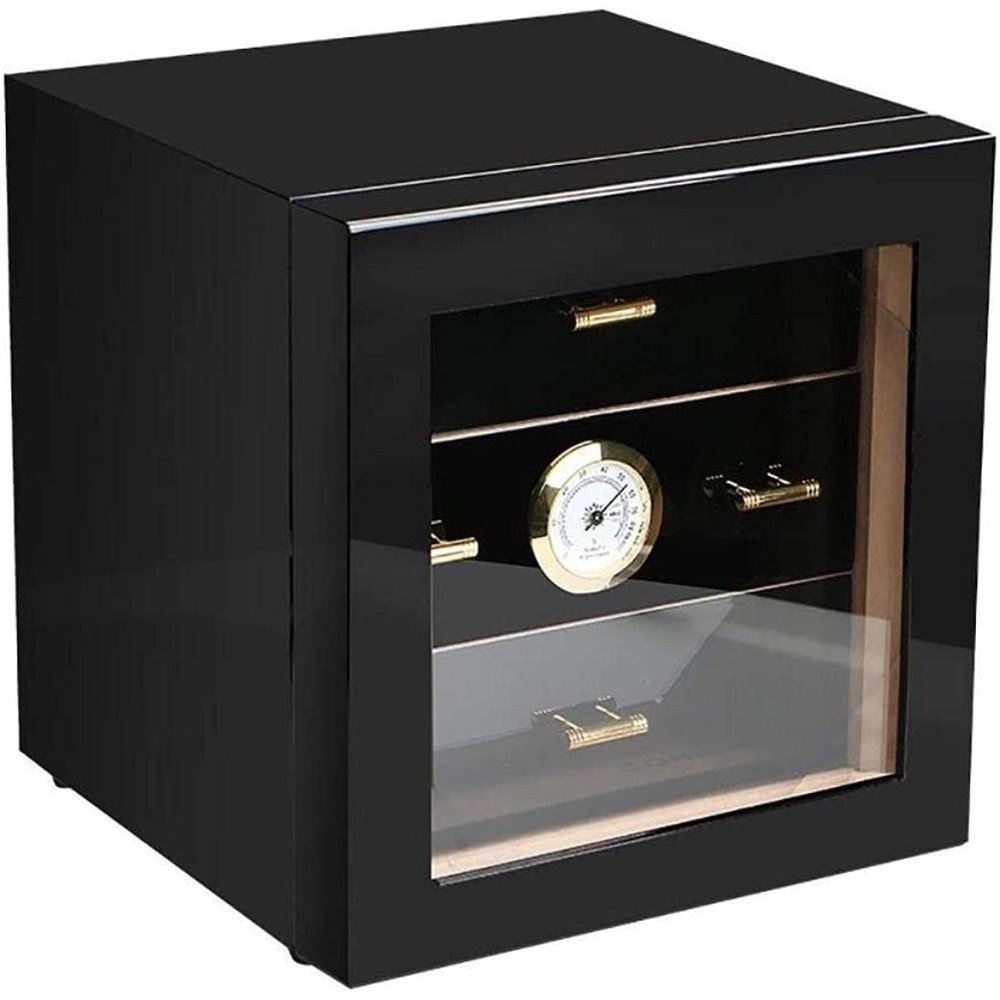 HongLianRiven Cigar Box Humidor Cigar Humidor Cabinet, with Hygrometer and Humidifier, Cedar Wood Lined and Large Capacity (Color : Black)