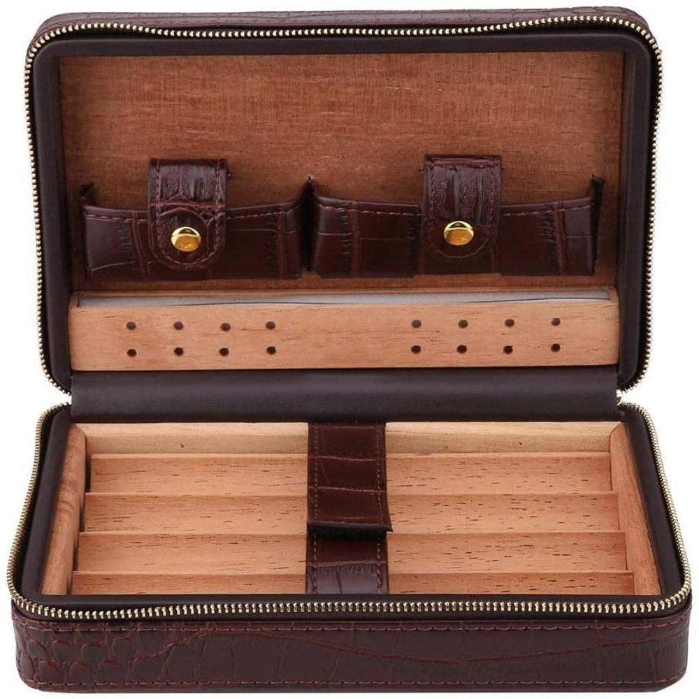 HongLianRiven Cigar Box Humidor Portable Humidor Solid Cedar Cigar Case, Cigar Box, Handcrafted Protective Holder (Color : Brown)