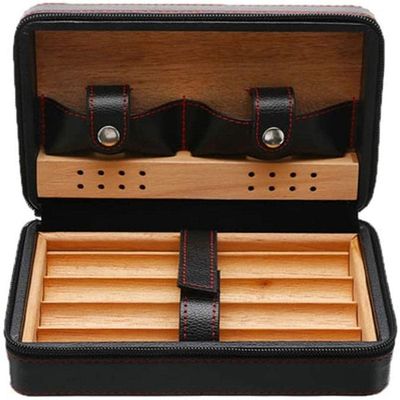 HongLianRiven Cigar Box Humidor Cigar Case Holder Zipper Leather Wood Storage Humidor Box Not Include Cigar Cutter and Lighter (Color : Black)