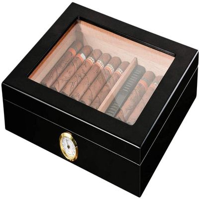 HongLianRiven Cigar Box Humidor Cigar Humidor, Handmade Wood Cigar Humidor Box with Hygrometer and Humidifier (Color : Black)
