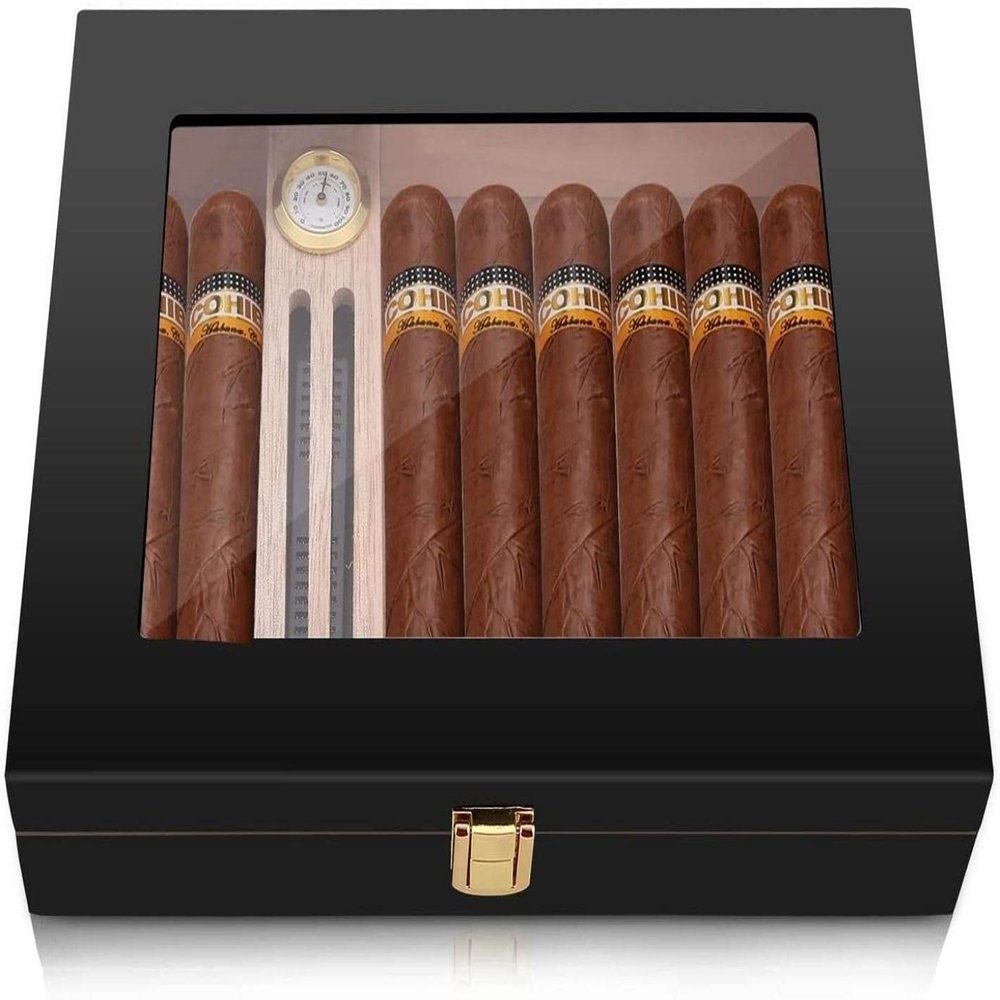 HongLianRiven Cigar Box Humidor Cigar Humidor, Cedar Wood Cigar Box, with Hygrometer and Humidifier