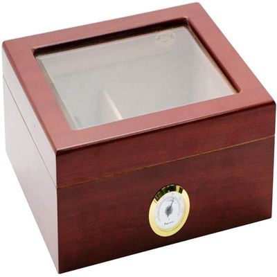 HongLianRiven Cigar Box Humidor Handmade Cigar Humidor Box with Hygrometer Glass top Cherry Matt