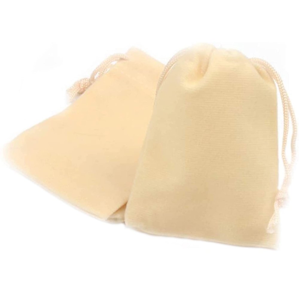100pcs Velveteen Sack Velvet Cloth Drawstring Bags Jewelry Bags Pouches Small Candy Gift Bags for Christmas Party Wedding Event Supplies Favors Bags Mixed Colors (2.7"x 3.5"/ 7x9cm, Beige)