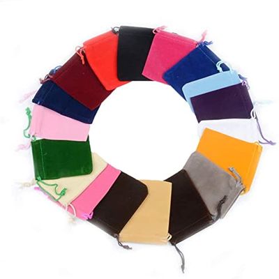 100pcs Velveteen Sack Velvet Cloth Drawstring Bags Jewelry Bags Pouches Small Candy Gift Bags for Christmas Party Wedding Event Supplies Favors Bags Mixed Colors (3.5"x4.6"/ 9x12cm, Mixed)