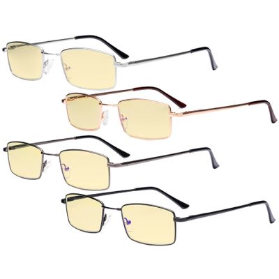 Eyekepper 4 Pack Reading Glasses Blue Light Blocking Memory Titanium Bridge Computer Readers Yellow Tinted +2.00
