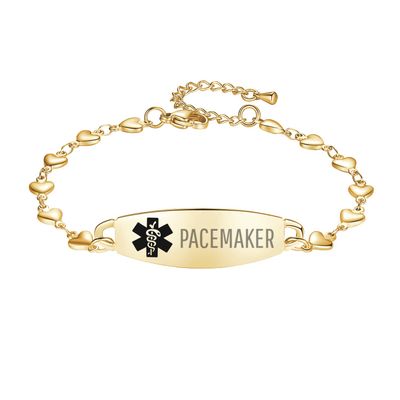 LinnaLove Heart Medical alert bracelet for Women Fashion Medical ID bracelets with Free engravingGold-PACEMAKER 