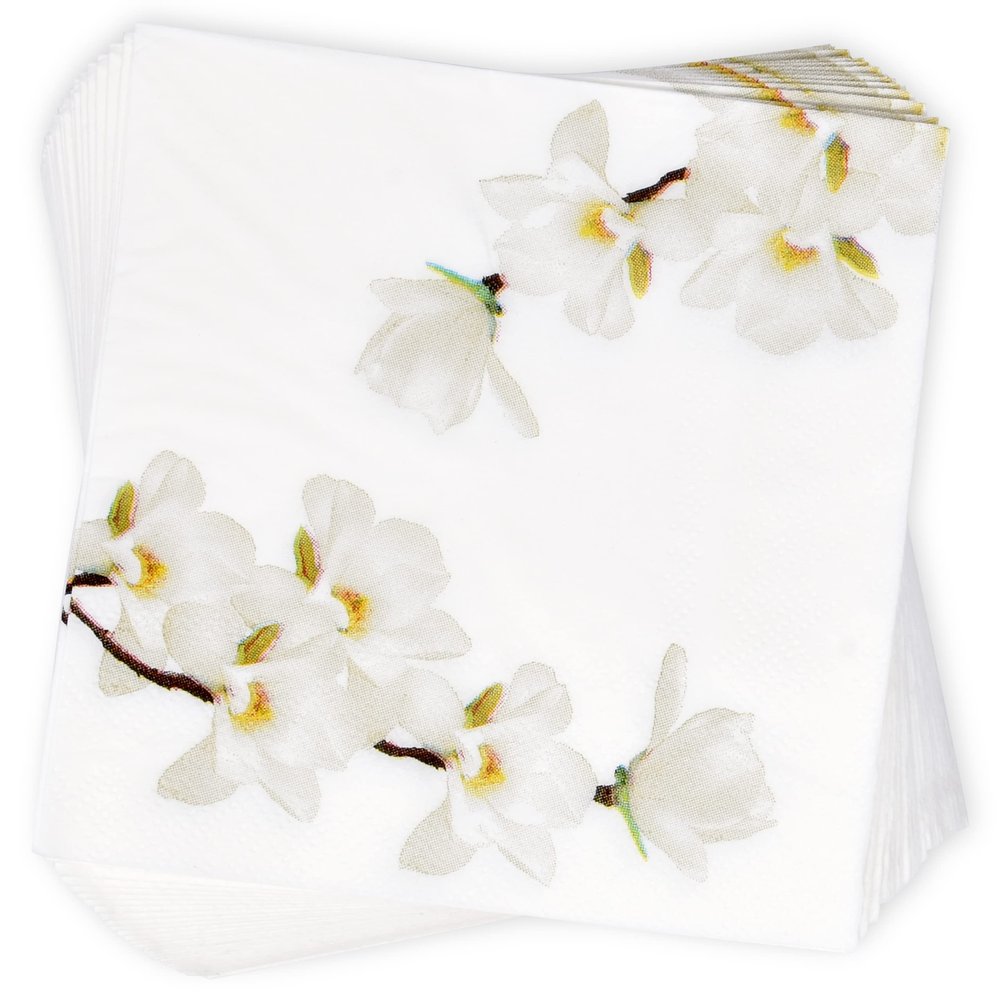 Gift Boutique 100 Magnolia Cocktail Napkins White Floral Blossom Disposable Paper Spring Flowers Beverage Hand Napkin