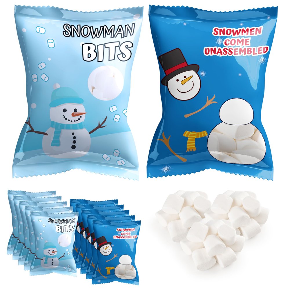 4E's Novelty 50 Packets Mini Marshmallows Individually Wrapped Packs for Hot Cocoa Toppers Christmas Marshmallows For Hot Chocolate Bar Supplies Party Candy Treats Stocking Stuffer Snacks (2 Assorted)
