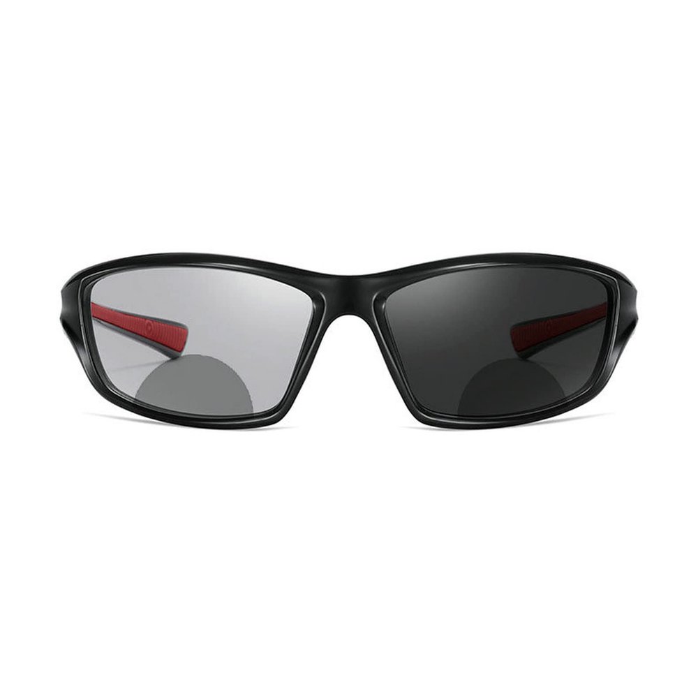 Transition Photochromic Bifocal Reading Glasses for Men and Women Outdoor cycling Square Sports Sunglasses Readers (black red, 200 magnification)