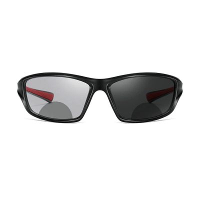 Transition Photochromic Bifocal Reading Glasses for Men and Women Outdoor cycling Square Sports Sunglasses Readers (black red, 325 magnification)
