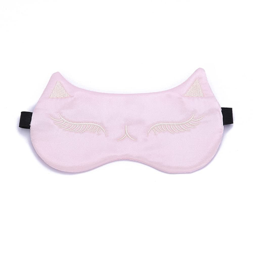 AKOAK 1 Pack Sleeping Eye Mask Cute Cat Silk Sleeping Eye Mask Breathable Comfortable Light Proof Sleep Protective Eye Mask with Adjustable Lacing for Girls, Kids, Women Traveling for Naps (Pink)