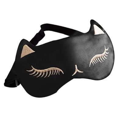 AKOAK 1 Pack Sleeping Eye Mask Cute Cat Silk Sleeping Eye Mask Breathable Comfortable Light Proof Sleep Protective Eye Mask with Adjustable Lacing for Girls, Kids, Women Traveling for Naps (Black)