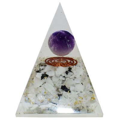 MODERN INDIAN ART Moonstone Sphere & Amethyst Pyramid Meditation Crystal Healing and Meditation Protection Energy and Abundance