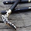 Antique Brass Cane Designer, Wooden Walking Stick Handmade Wooden Stick Golden Flower Leaf Cane Handmade Walking Stick Solid Wood Stick by Global Crafts., Black and Silver view 1
