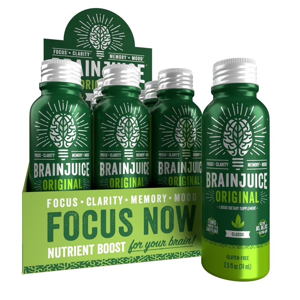 BrainJuice Focus & Energy Drink Shots, Nootropics with Alpha GPC, B Vitamins & Organic Green Tea Caffeine, Supports Focus, Memory & Clarity, Non-GMO, Gluten Free, Classic, 2.5 fl oz, 12 Pack