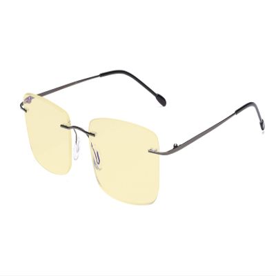 Eyekepper Blue Light Blocking Computer Reading Glasses Flexable Rimless Readers Men Women Yellow Tinted Gunmetal +4.00