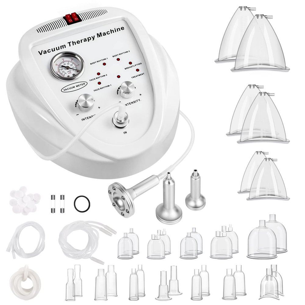 Beauty Star Vacuum Therapy Cupping Machine, Multifunctional Body, Back, Face Massage Care Machine Adjustable Suction (0-70 cmHg) with 30 Cups and 3 Gua Sha Pumps (Max Cups 1200ML)