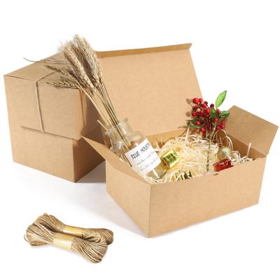 10 Pack Brown Gift Boxes, 9.45x6.5x4 Inches Kraft Paper Boxes with Lids for Valentine's, Birthday party, Wedding, Cupcake Boxes, Easy Assemble Bridesmaids Proposal Boxes, With 66ft Twine