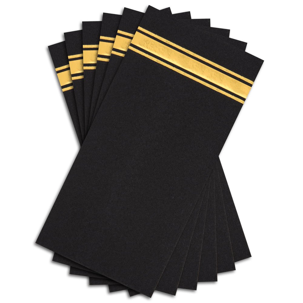 Fanxyware Shiny Gold on Black Disposable Dinner Napkins, Linen-like Feel, Soft Fluff Pulp Paper - 50 Pack, 8.5" x 4" - Style Name: Bold Bliss