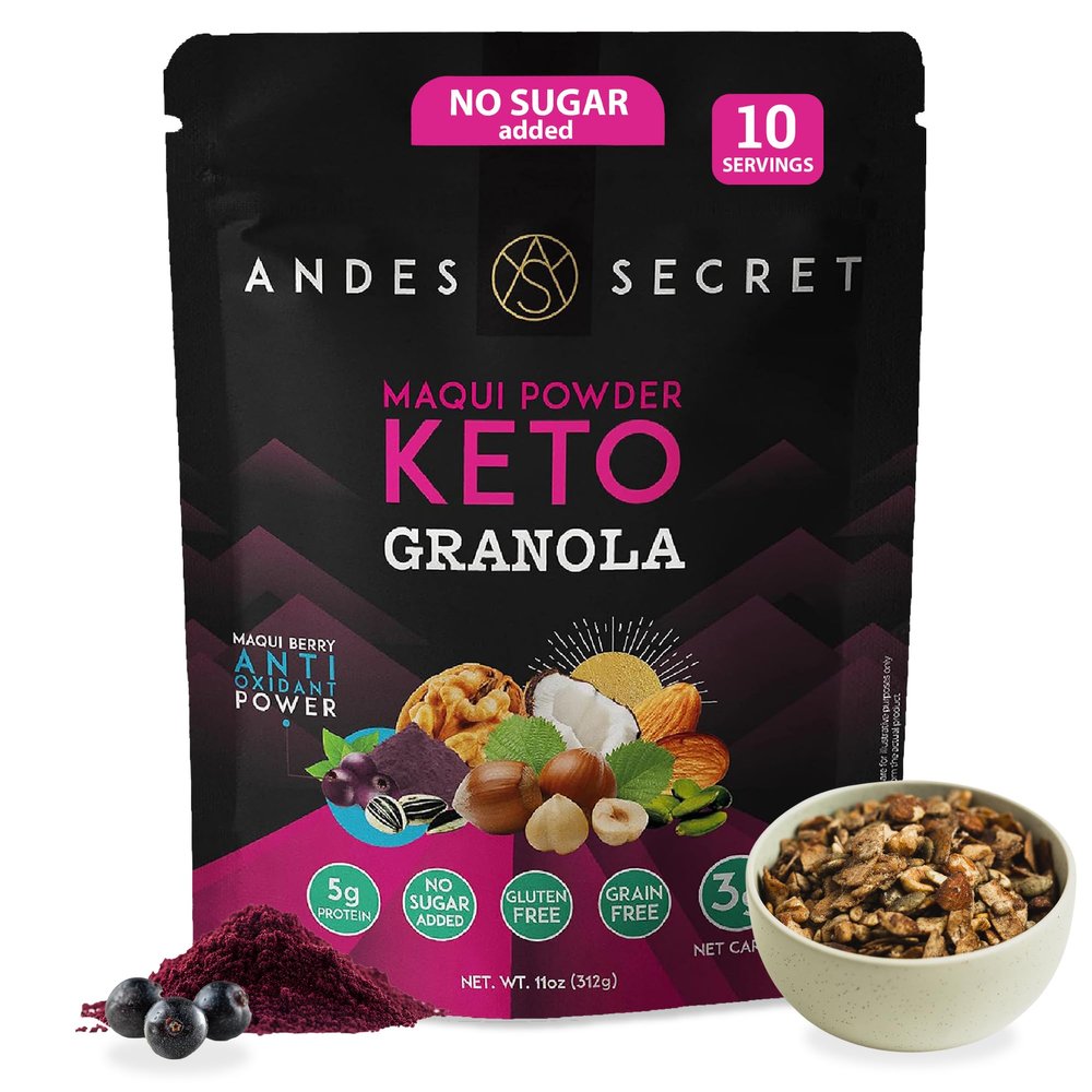 Andes Secret Maqui Powder Granola - Almonds, Walnuts & Hazelnuts - Keto High Protein Granola with No Sugar, Grain & Gluten Free - 11 oz (1 Pack)