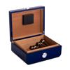 Bey-Berk Landon Carbon Fiber Cigar Humidor (Blue), Spanish Cedar Lined 50-Cigar Box with External Hygrometer