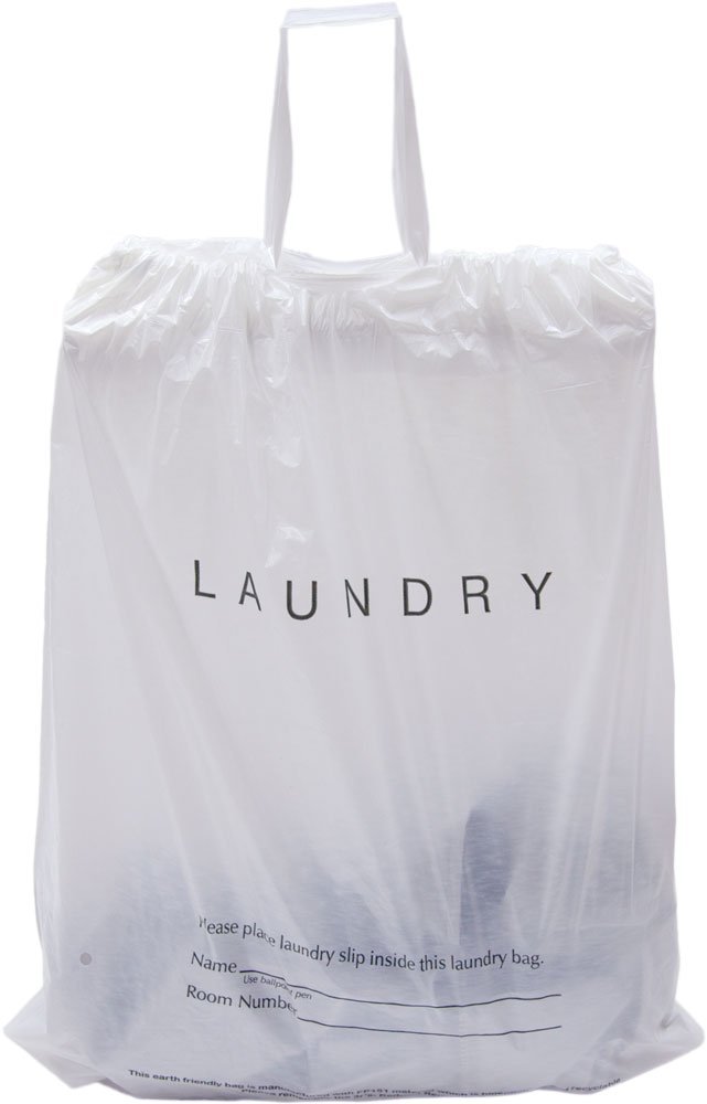 18" x 19" x 1.25 mil Biodegradable Plastic Hotel Laundry Bag with Drawstring for Closing, 4" Bottom Gusset, Vent Hole (Case of 1,000)