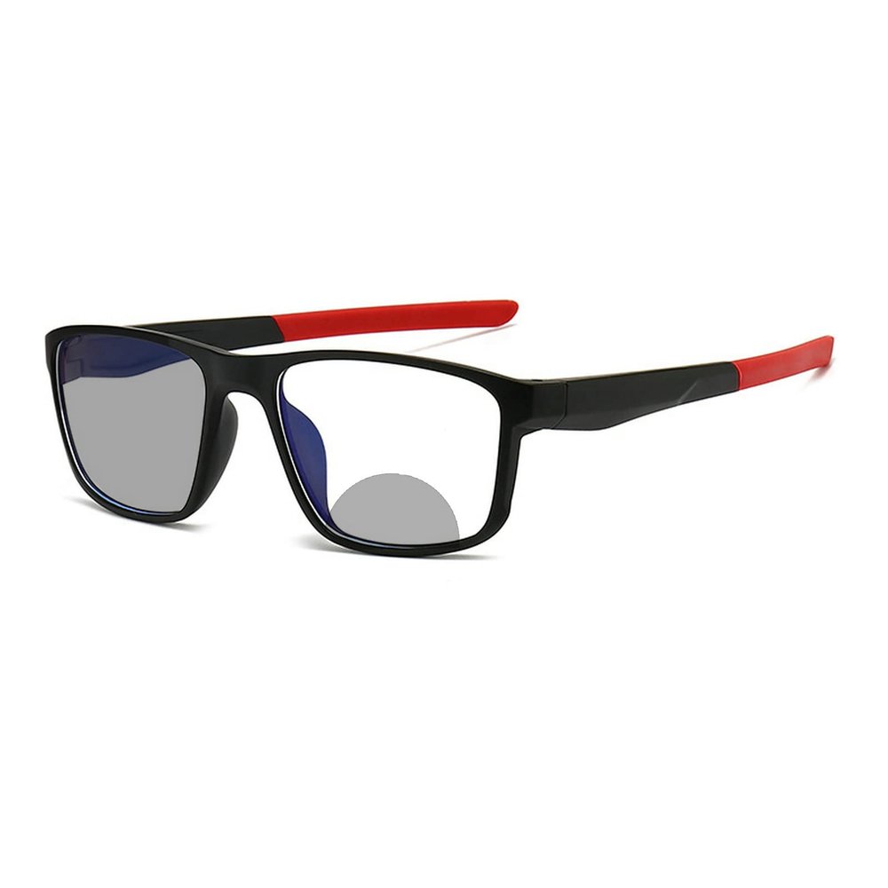 outdoor Transition Photochromic Bifocal Reading Glasses Mens and Womens, Sports Presbyopia Sunglasses Readers UV400 (black red, 125 magnification)