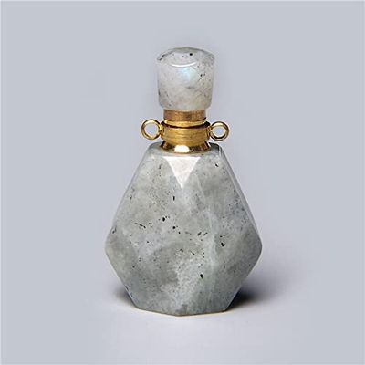 1pc Natural Green Fluorite Charm Quartz Crystal Healing Stone Necklace Pendants Reiki Essential Oil Diffuser Bottle Pendant Gift - (Metal Color: 16.Labradorite B)