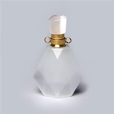 1pc Natural Green Fluorite Charm Quartz Crystal Healing Stone Necklace Pendants Reiki Essential Oil Diffuser Bottle Pendant Gift - (Metal Color: 31.CAT Eye White)