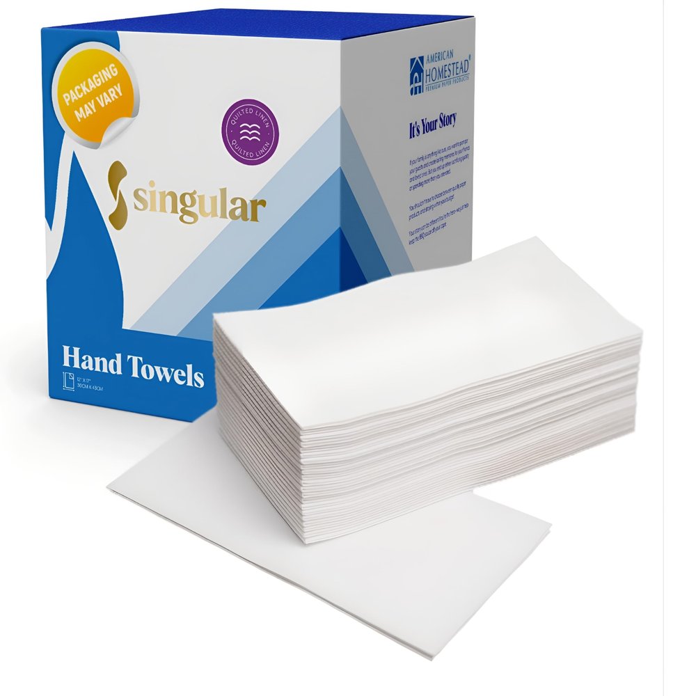 AMERICAN HOMESTEAD Disposable Hand Towels for Bathroom - White Linen-Like Guest Napkins - Ideal Paper Dinner Napkins or Bathroom Towels for Guests - 50 Count - Quilted - 15.5" x 12"