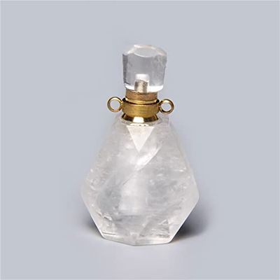 1pc Natural Green Fluorite Charm Quartz Crystal Healing Stone Necklace Pendants Reiki Essential Oil Diffuser Bottle Pendant Gift - (Metal Color: 18.Clear Quartz B)