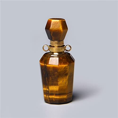 1pc Natural Green Fluorite Charm Quartz Crystal Healing Stone Necklace Pendants Reiki Essential Oil Diffuser Bottle Pendant Gift - (Metal Color: 12.Tiger Eye B)
