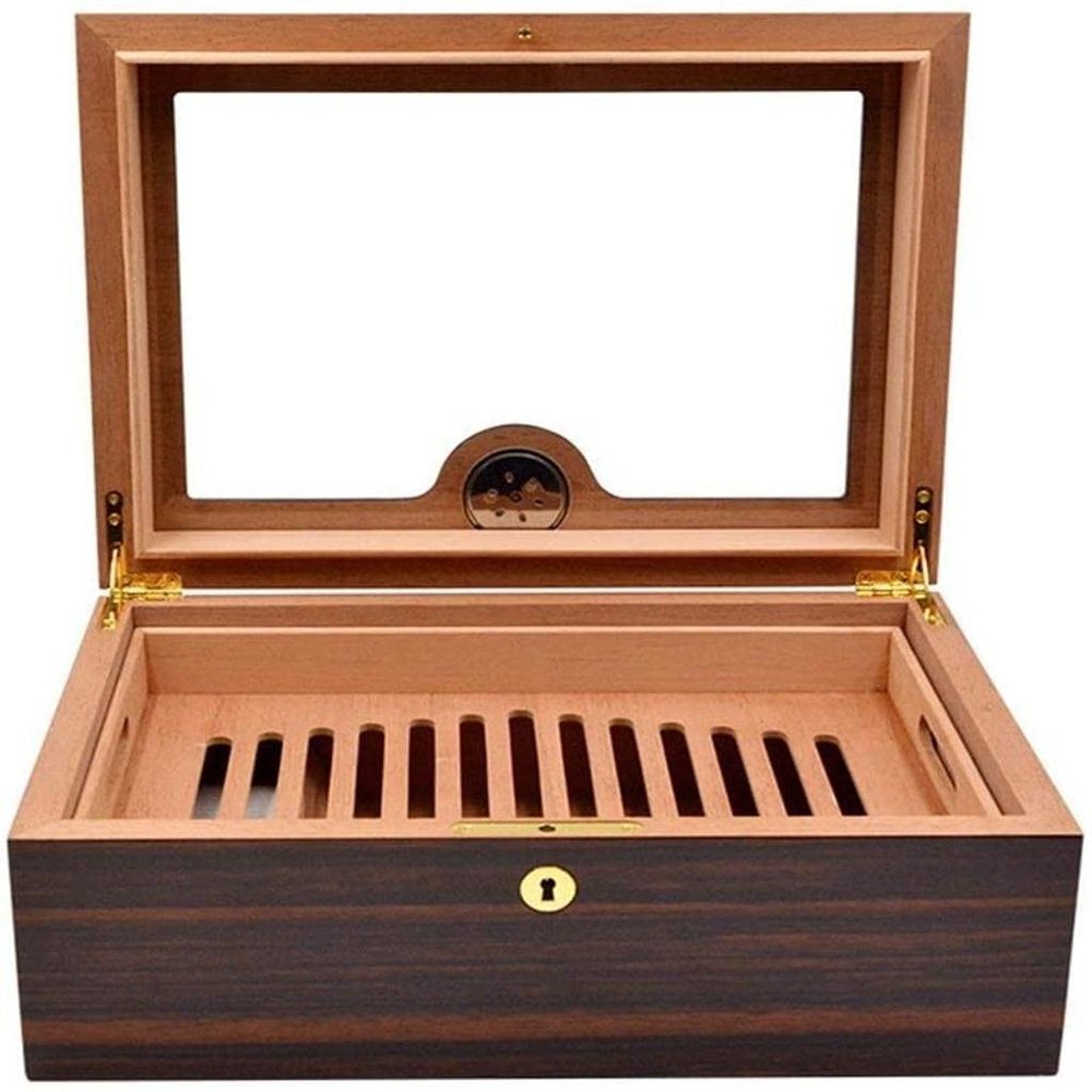 HongLianRiven Cigar Box Humidor Transparent Glass Sunroof Show Cedar Wood Mass Humidor Cigar Humidor