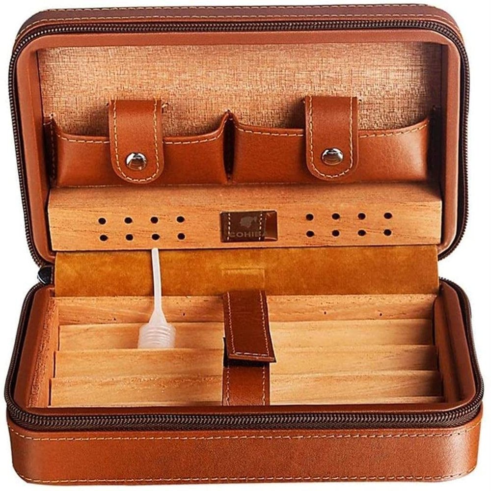 HongLianRiven Cigar Box Humidor Cedar Cigar Box Installed Four Portable Cigar Leather Handmade Cigar Humidors