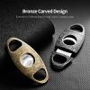 CIGARLOONG Cigar Cutter Stainless Steel Bronze Engraved Double Cut Blade Cigar Guillotine (Gold+Black) view 2